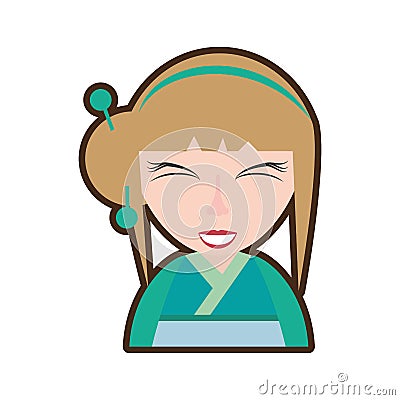 cartoon pretty geisha green kimono Cartoon Illustration