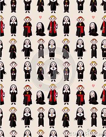 Cartoon priest and nun seamless pattern Vector Illustration