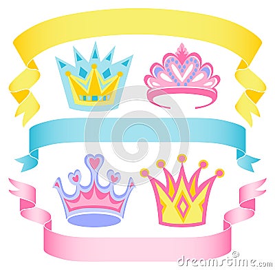 Cartoon Princess Crowns and Banners/eps Vector Illustration