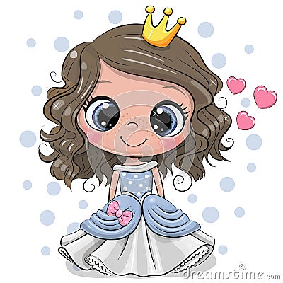 Cartoon Princess with hearts on a white background Vector Illustration