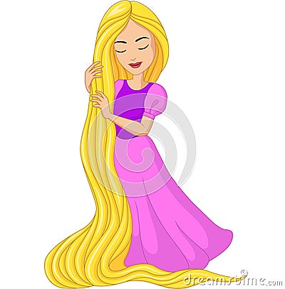 Cartoon princess rapunzel with long hair Vector Illustration