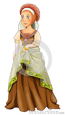 Cartoon princess sorceress or servant character - smiling and beautiful woman Cartoon Illustration