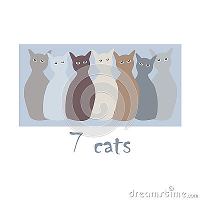 7 multi-colored cats in the Scandinavian style. Stock Photo