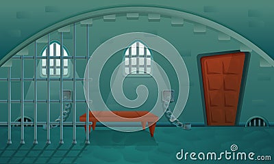 Cartoon prison in the stone basement of the castle Cartoon Illustration