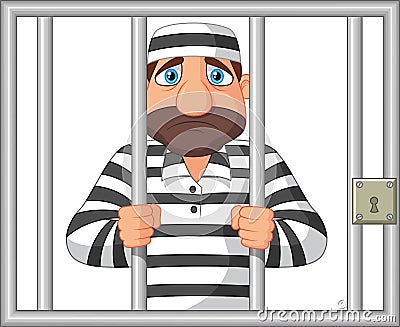 Cartoon Prisoner behind bar Vector Illustration