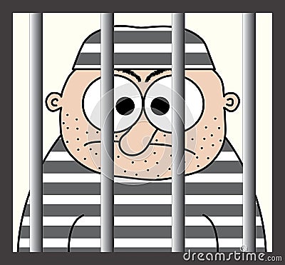 Cartoon prisoner behind bars Stock Photo