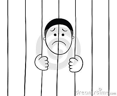 Cartoon prisoner holding prison bars, vector illustration Vector Illustration