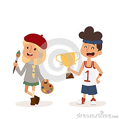 Cartoon profession kids children vector set illustration person childhood painter sportsman uniform worker character Vector Illustration