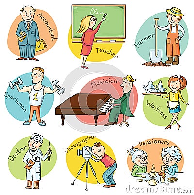 Cartoon Profession Set Vector Illustration