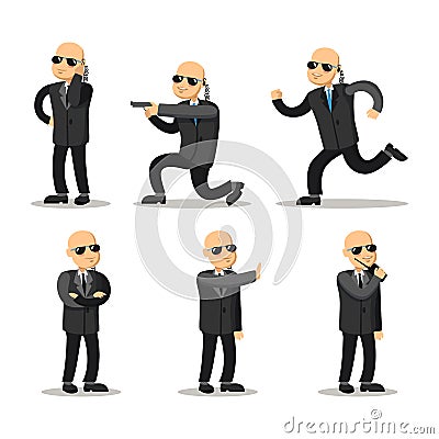 Cartoon Professional Safeguard Man. Security Guard Vector Illustration