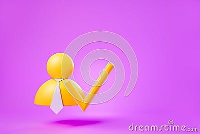 Cartoon profile with checkmark on bright background. Verification concept. Copy space Stock Photo