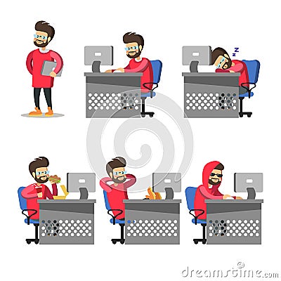 Cartoon Programmer with Computer. Freelancer at Work Vector Illustration