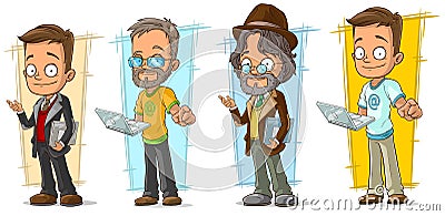 Cartoon programmer with laptop character set Vector Illustration