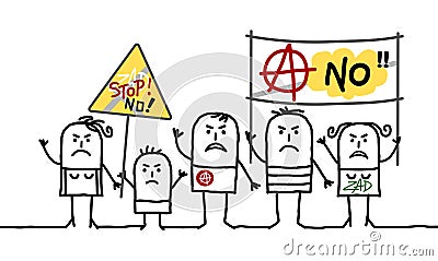 Cartoon Protesting Anarchist People Vector Illustration