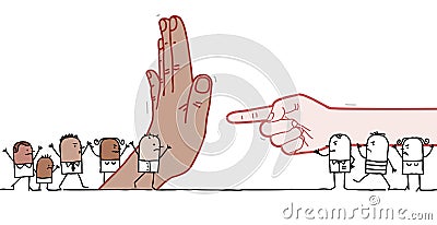 Cartoon Protesting Black People, Stopping Racism Vector Illustration