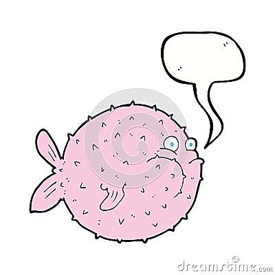 cartoon puffer fish with speech bubble Stock Photo