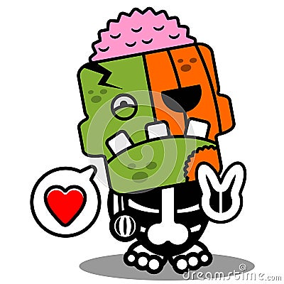 Cartoon pumpkin zombie love mascot Vector Illustration