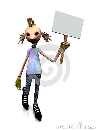 Cartoon punk rocker with blank sign Stock Photo