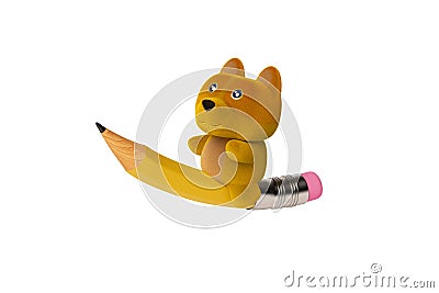 A cartoon puppy flying in pencil,3D illustration. Cartoon Illustration