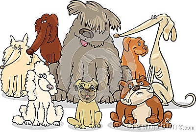 Cartoon purebred dogs group Vector Illustration