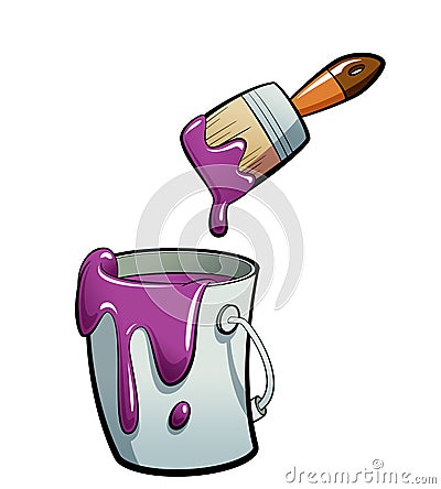Cartoon purple color paint in a paint bucket painting with paint Stock Photo