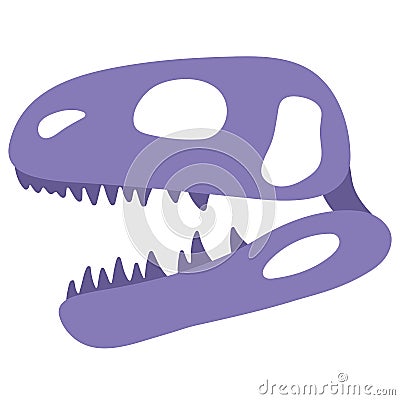 Cartoon purple skull, dinosaur skeleton. Isolated objects. Children's vector illustration. Drawn by hands. It can be Cartoon Illustration