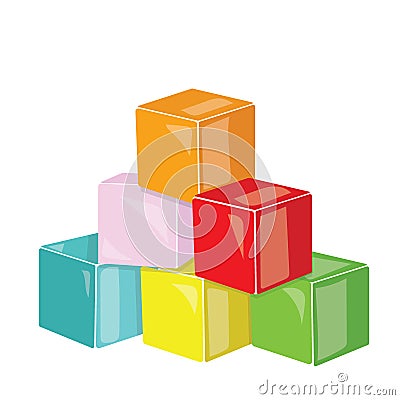 Cartoon pyramid of colored cubes. Toy cubes for children. Colorful vector illustration for kids. Vector Illustration