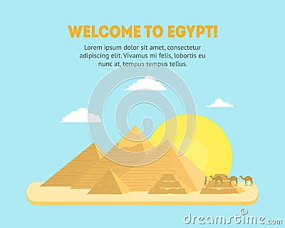 Cartoon Pyramid Symbol of Egypt Background Card Poster Tourism Concept. Vector Vector Illustration