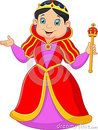 Cartoon queen holding scepter Vector Illustration