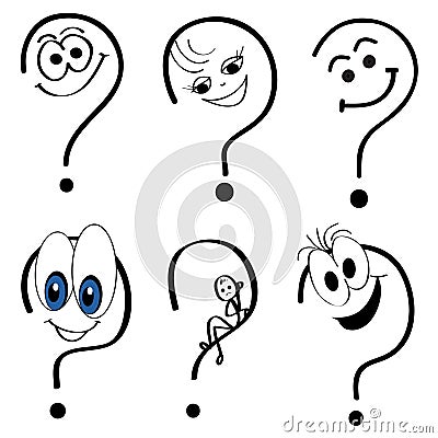 Cartoon Question Marks. Emoji Smiley Faces Stock Photo