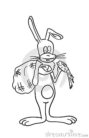 Cartoon rabbit with a bag of carrots, vector Vector Illustration