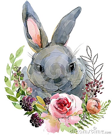 Cartoon rabbit collection. forest animal illustration. cute watercolor hare Cartoon Illustration