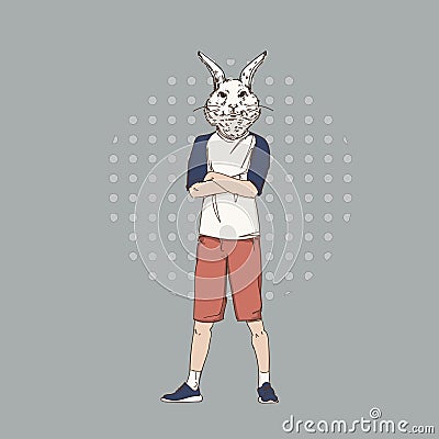 Cartoon Rabbit Hipster Wear Fashion Clothes Retro Abstract Background Vector Illustration