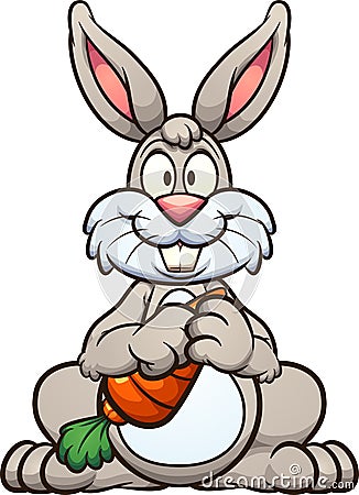 Cartoon rabbit holding a big carrot Vector Illustration