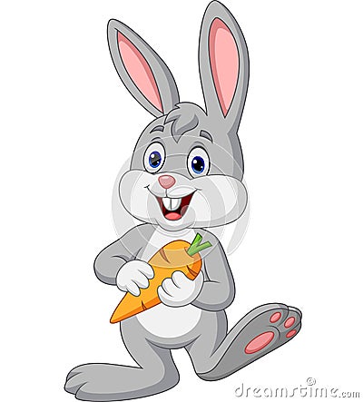 Cartoon rabbit holding a carrot Vector Illustration