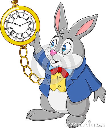 Cartoon rabbit holding watch Vector Illustration