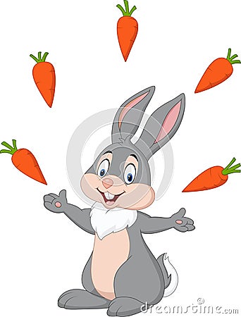 Cartoon rabbit juggling carrots Vector Illustration