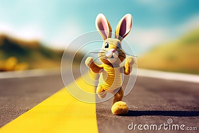 cartoon rabbit runs in the competition. Stock Photo