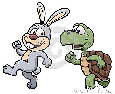 Cartoon Rabbit and turtle Vector Illustration