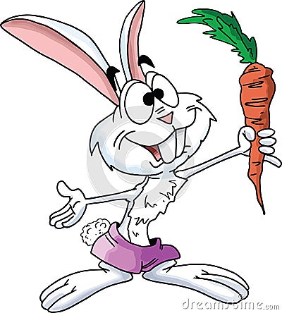 Cartoon rabbit holding a ripe carrot in his hands vector illustration Vector Illustration