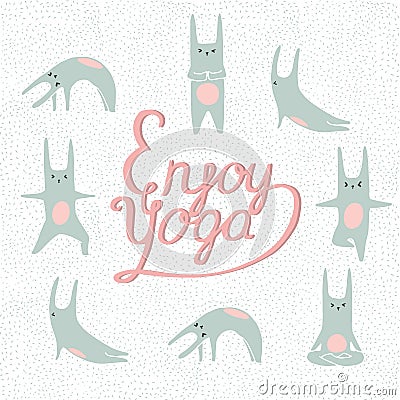 cartoon rabbits doing yoga poses. Stock Photo