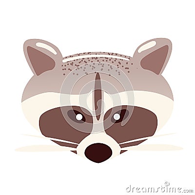 Cartoon raccoon face in flat style on white background. Animal character sticker. Racoon head vector illustration Vector Illustration