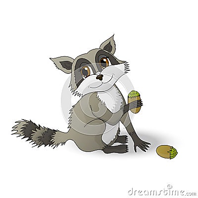 Cartoon raccoon holding a nutlet Vector Illustration