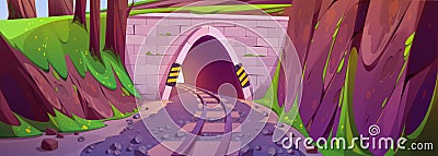 Cartoon railway tunnel in mountains Vector Illustration