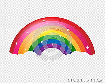 Cartoon Rainbow With Stars And Transparent Background Vector Illustration
