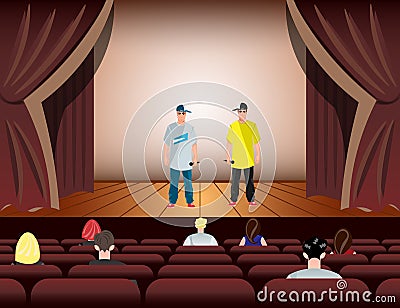 Cartoon rapper on stage Vector Illustration