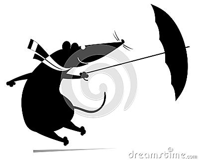 Windy day and rat or mouse with umbrella illustration Vector Illustration