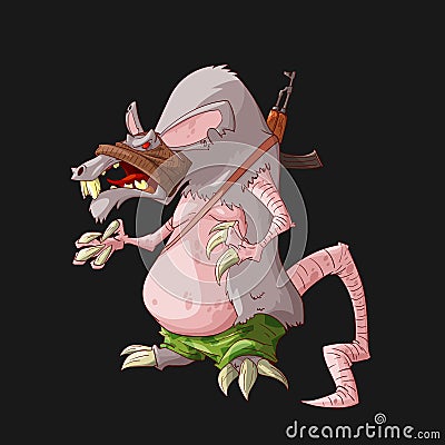 Cartoon Rat Terrorist Vector Illustration