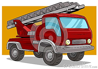 Cartoon red cargo truck with metal ladder Vector Illustration