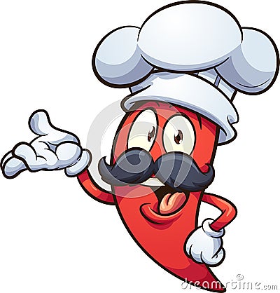 Cartoon red chili pepper with a chef hat Vector Illustration